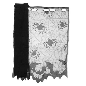 Bats Window Treatment Decor Curtains Child Halloween Valance Goth - Picture 1 of 12
