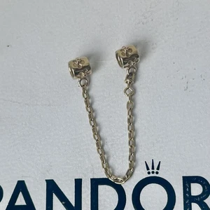  Authentic Pandora 14ct Gold flower daisy safety chain Charm 750312 G585 ALE - Picture 1 of 6