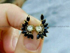 Marquise Cut Simulated Black Onyx Women Studs Earrings s925 14kY/G Plated - Picture 1 of 5