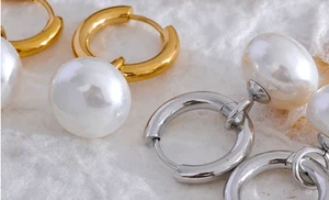 Vergoldete silberfarbene Edelstahl Süßwasserperlen Ohrhänger - Bild 1 von 10