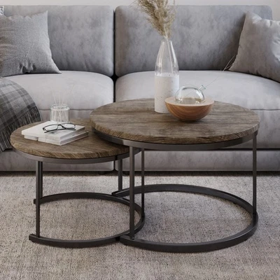 Round Coffee Table Set 2 Piece Nesting Tables 29 and 23 Inch Diameter - Image 1 of 4