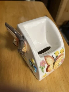VINTAGE CERAMIC SMALL CELL PHONE HOLDER BUTTERFLIES WITH CHARGING SLOT - Photo 1 sur 5