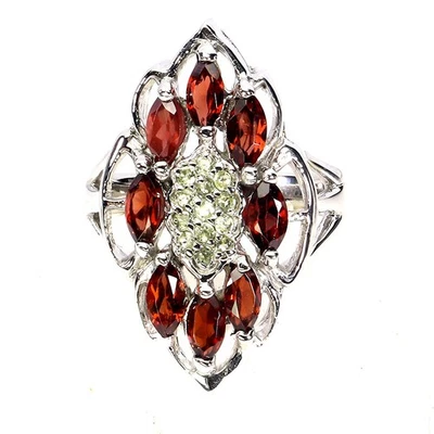 Anillo de plata de ley 925 marquesa mozambique peridoto piedras preciosas joyería talla 8,5 Foto 1 de 4