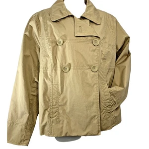 LL BEAN Sz Large Tan Cotton Peacoat Jacket Beige Double Breasted Lined Pockets - Picture 1 of 10