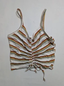 Sky and Sparrow Crop Top Size M Medium Sleeveless Tank Tied Stripes Ruched - Picture 1 of 5