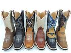 MEN'S RODEO COWBOY BOOTS  GENUINE LEATHER WESTERN  SQUARE TOE BOTAS SADDLE  WORK