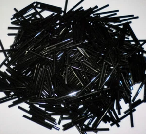 30mm Long Glass Bugle Beads Vintage 100 PC Lot Dark Jet Black - Picture 1 of 4