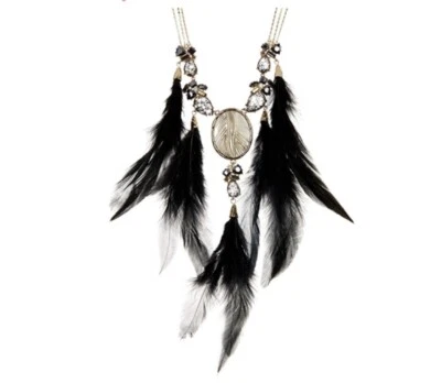 Betsey Johnson Skeletons After Dark  Cameo Crystal  Feather  Necklace BF1 - Image 1 of 4