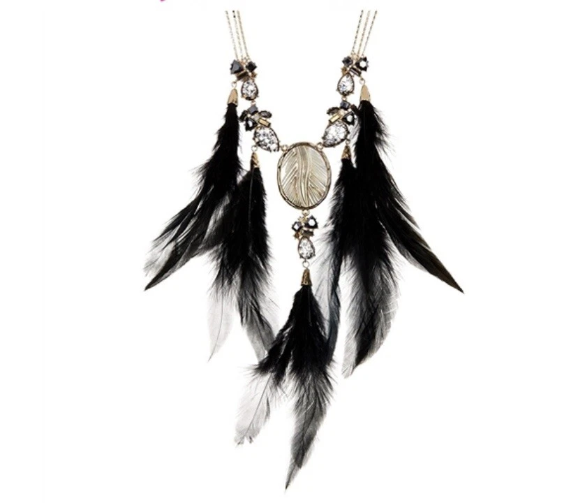 Betsey Johnson Skeletons After Dark Cameo Crystal Feather Necklace Bf1