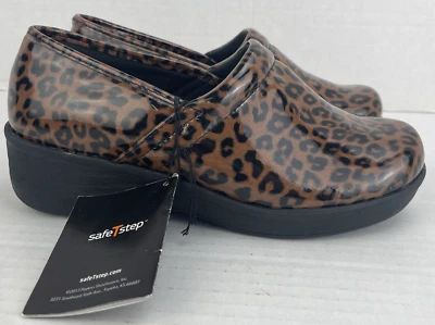 Safe T шаг женщин 8 леопард патент блестящий сабо комфорт медсестра поскользнуться на туфли новый - Изображение 1 из 4