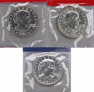1981 Verschiedene Münzzeichen P D & S Susan B. Anthony SBA Gem UNC BU Dollars Origi... - Bild 1 von 12