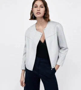 Zara Suede Effect Jacket 3048/053/805 Light Gray Sz XL NWT - Picture 1 of 12