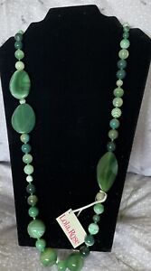 Vintage Lola Rose Jade Green Necklace Semi Precious Stone with Pouch/Bag