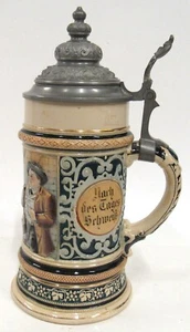 Hanke German Beer Stein Pewter Lid 1/2 L 10" Tall - Picture 1 of 8