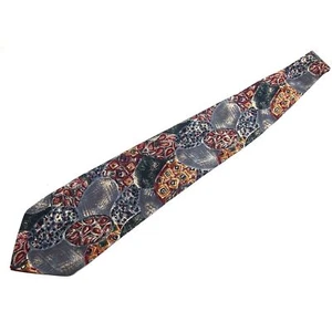 Secours Red Gold Grey Geometric Mens Necktie Tie 100% Silk Italy 56" Short Vtg - Picture 1 of 3