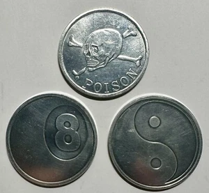 3 Pogs / Stack n' Smack Slammers - Poison Skull & Crossbones/Eight Ball/Yin&Yang - Picture 1 of 2