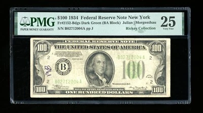 DBR 1934 $100 DGS FRN New York Fr. 2152-Bdgs PMG 25 Serial B02712004A - Image 1 of 2