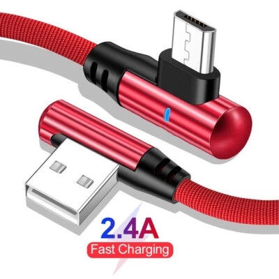 Micro USB 90 Degree Cable Fast Charging Data Charger Cable For Samsung Android - Image 1 of 4