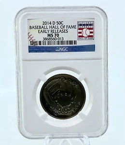 2014-D NGC MS70 Baseball HoF 50C Early Release Coin - Picture 1 of 2