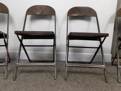 Antique Art Deco 1930s 40s Movie House Vintage 4 Metal Folding Chairs Unique HOT Cover