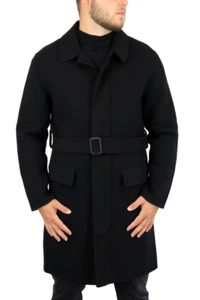 Sandro Mac Wool Coat Men Large Wool Mid-Length Belt Unlined Polo Shirt - Picture 1 of 11
