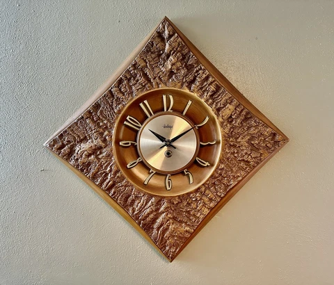 Vintage Burwood Arabesque Wall Clock Wind Up Movement w/ Key Working Very Clean Cover