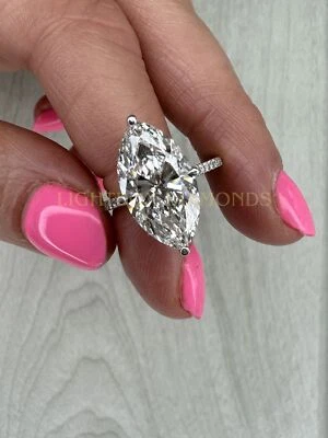 Anillo de diamantes marquesa VS1 F 5,20 quilates cultivado en laboratorio oro blanco de 14 k certificado IGI Foto 1 de 4