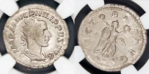 Philip I, NGC AU 244 - 249 AD, AR Double Denarius, Silver, Roman Imperial - Picture 1 of 7