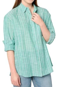 BEAUTIFUL by Lawrence Zarian Women's Cotton Boyfriend Shirt Lake Green - Picture 1 of 1