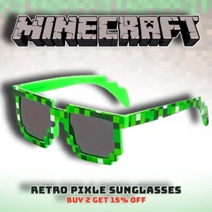 Minecraft - Retro grüne Pixel-Gamer-Sonnenbrille - Kinder Pixelbrille - Bild 1 von 4