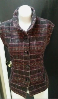 CAbi Grid Vest Plaid Wool Blend Size M - Image 1 of 3