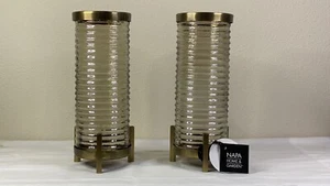 Jerome Hurricane 11” Candle/Floral Holders Brass Base Glass Napa Home Garden - Picture 1 of 20