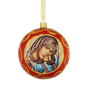 Decorazione Albero di Natale Religioso Vergine Maria Cristo 4 1/2" Rosso con Oro - Foto 1 di 1