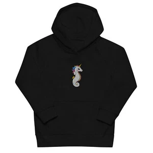 seahorse unicorn embroidery | girl's kids eco hoodie - Picture 1 of 19