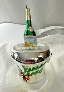 Vintage 90's Gglass ornament. Hand painted. Champagne in ice bucket. P10 - Picture 1 of 13