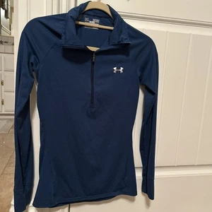 Under Armour XS Blue With Black Stripes Semi Fitted Half Zip - Picture 1 of 12