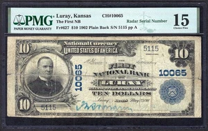🇺🇸 KS  1902 $10  ♚♚ LURAY, KASAS ♚♚ PMG CHOICE FINE 15, SCARCE NOTE - Picture 1 of 2