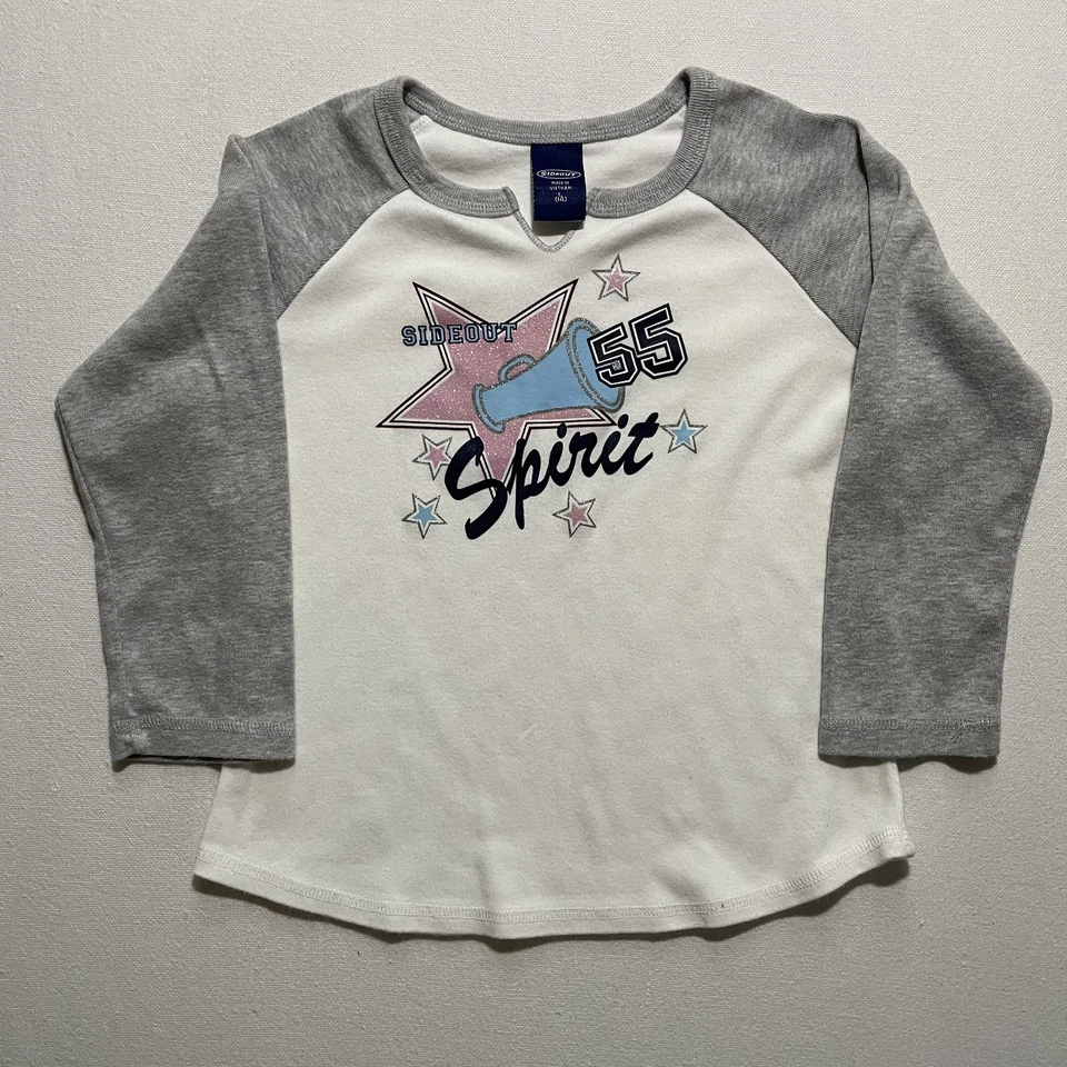 Винтажная футболка для девочек большой размер 14 белый серый с длинным рукавом реглан топ Y2K 2000-е - Изображение 1 из 4