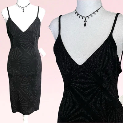 vintage y2k whimsygoth dress grunge fairy black silver boho slip party S/M NWT - Image 1 of 4