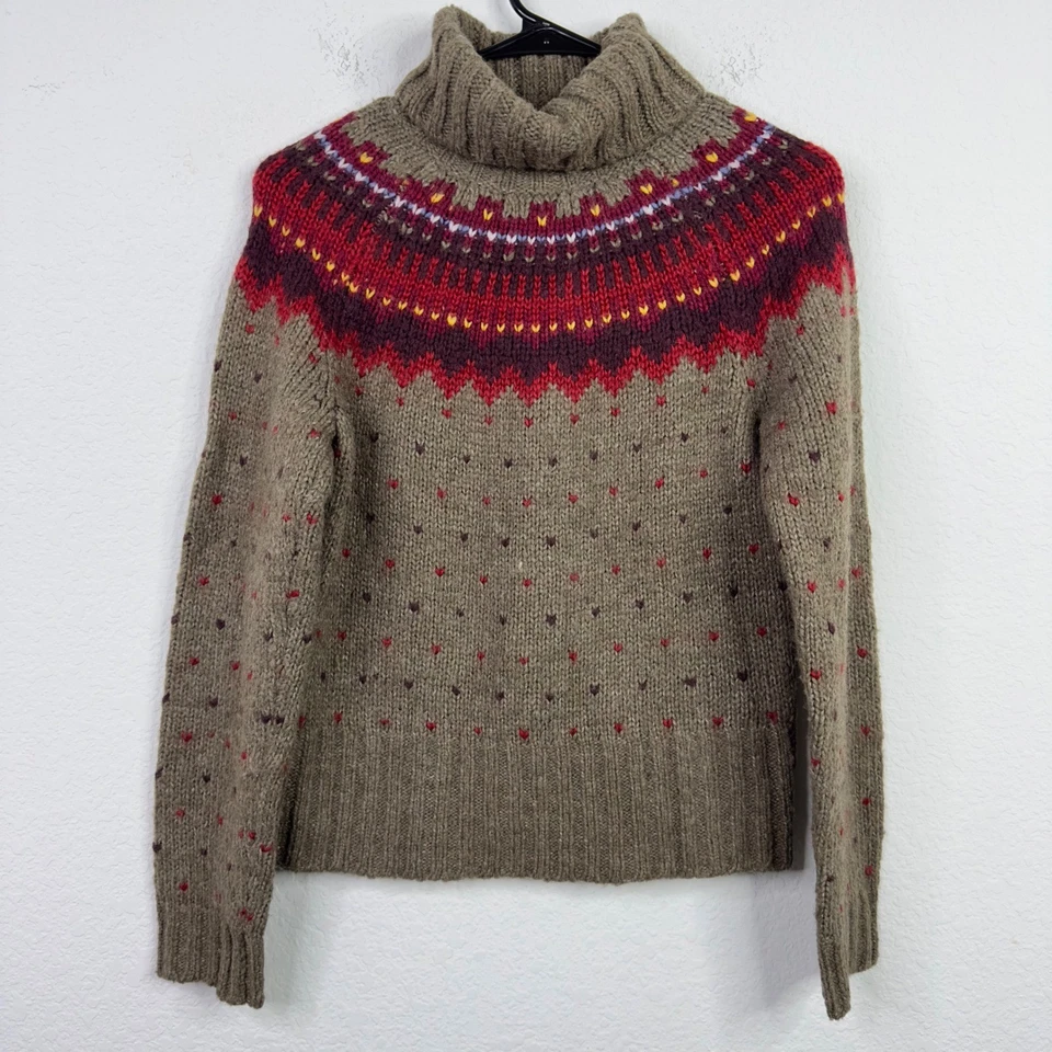 Suéter J.Crew Mujer Pequeño Pequeño Mezcla de Lana Tejido Cuello Alto Fair Isle Neutro Foto 1 de 4