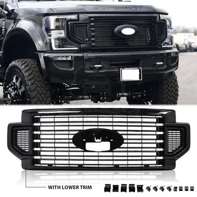 For 2020-2022 Ford F-250 F-350 F-450 Super Duty Front Bumper Grille Gloss Black - Image 1 of 4
