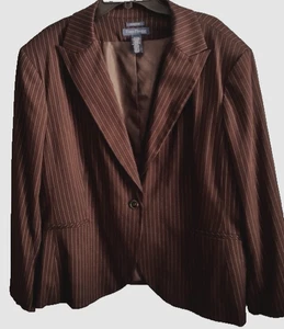 NWT Evan Picone 24W Blazer Jacket Brown Striped Womens Stretch Career One Button - Picture 1 of 7