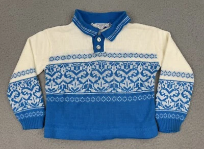 Suéter vintage para niños pequeños talla 3 azul blanco Fair Isle cuello polo tejido con cuna Foto 1 de 4