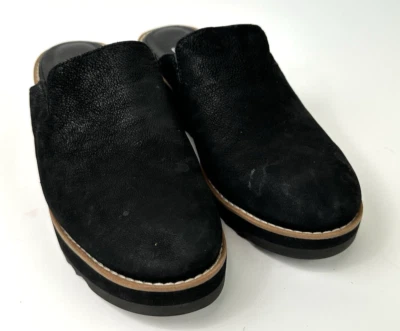 Eileen Fisher Loti Nubuck Wedge Mules 7.5 Black Casual Shoes - Image 1 of 4