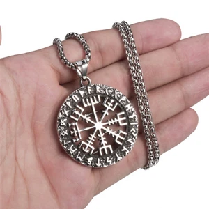 Mens Stainless Steel Viking Valknut Pirate Hollow Compass Pendant Necklace - Picture 1 of 6