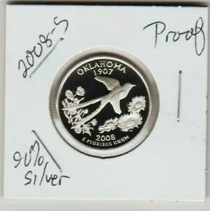 Oklahoma 1907 2008 S State Quarter Dollar SILVER Proof Scissortail Flycatcher A - Picture 1 of 3
