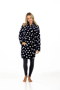 Turtle Navy Robe Womens Luxury Dressing Gown Clouds All Over Fleece Long Gown - Picture 1 of 12