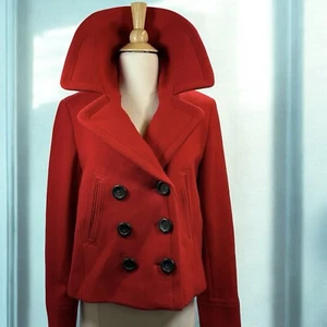 Vtg Y2K Red Crop J CREW Wool Double Breasted Lined Pea Coat Preppy Twee sz 6 - Picture 1 of 12