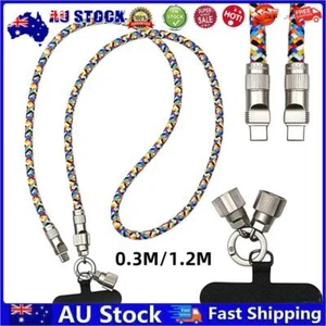 7mm Thick Rope Data Transfer Cord Crossbody Phone Lanyard USB C Charger Cable - Zdjęcie 1 z 18