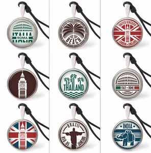 Cities Travel Stamps Necklace Pendants Pewter Silver Jewelry Jewelry JNP - Picture 1 of 10